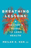 Teal book cover with red lung/pulmonary system illustration. Book titled "Breathing Lessons"